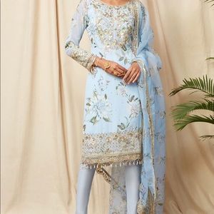 Lashkaraa Light Blue Floral Georgette Suit